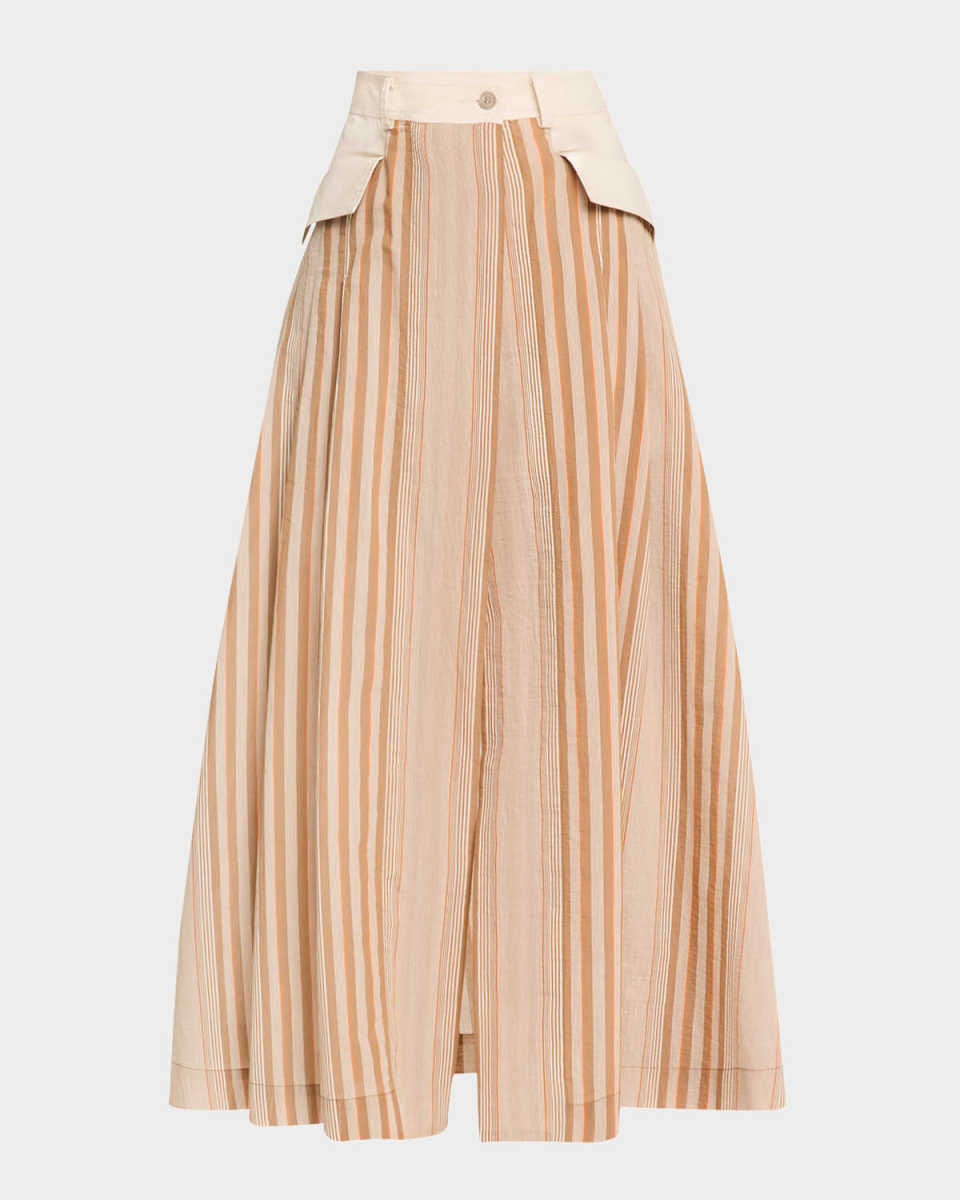 Striped Pleated Maxi Skirt